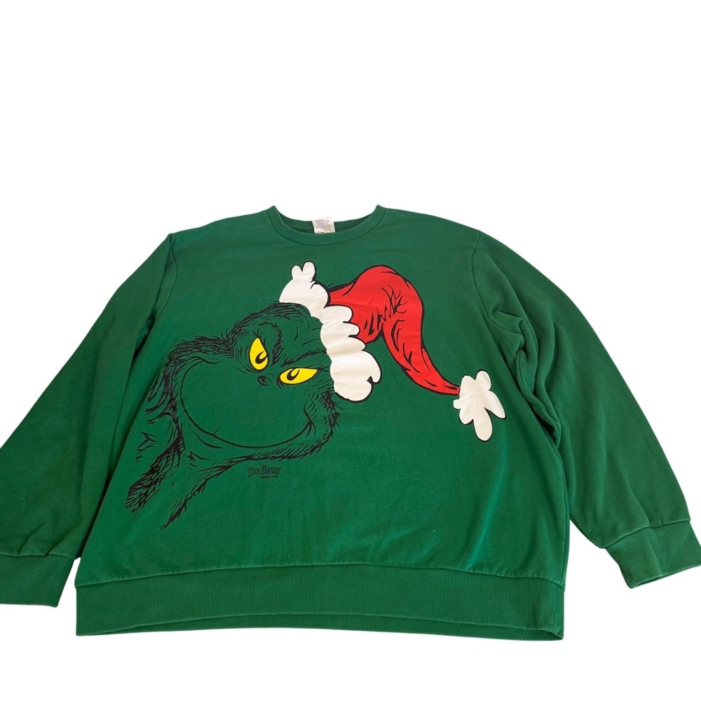 Dr Seuss The Grinch Green Christmas Graphic Crewneck Sweatshirt Womens 2XL